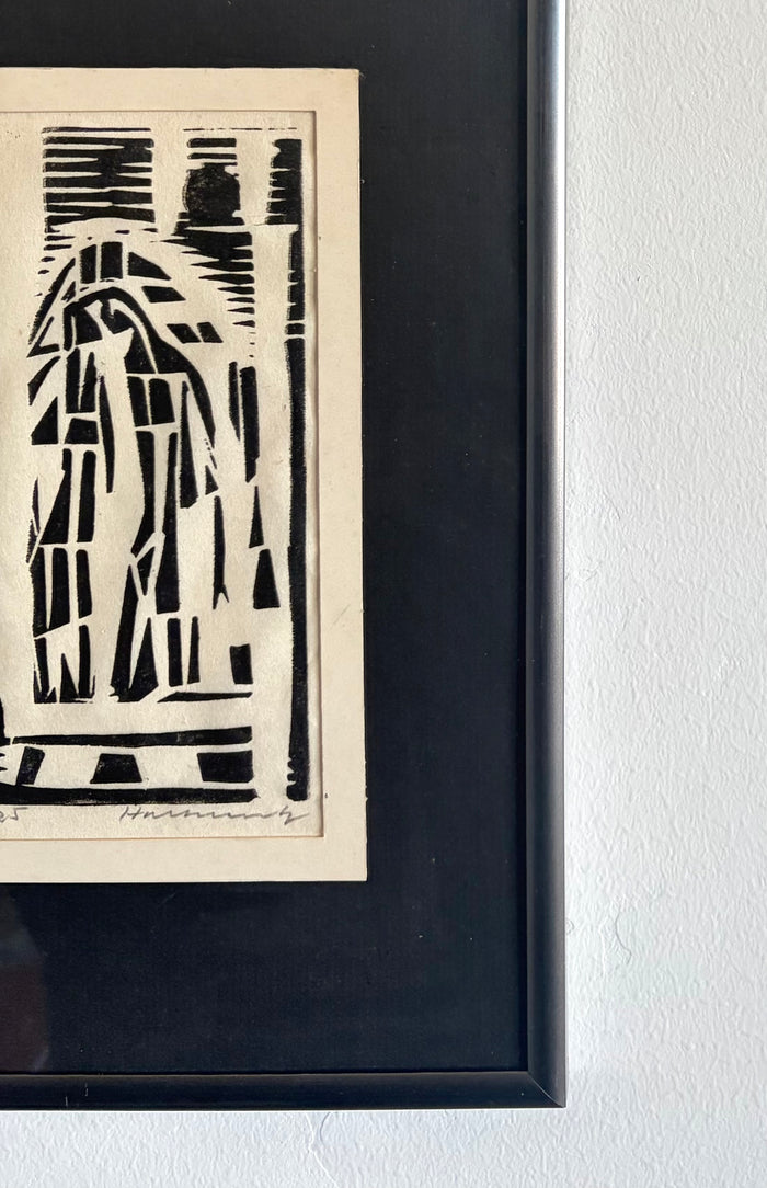 B & W linocut 8.5” x 12”