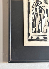 B & W linocut 8.5” x 12”