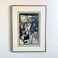 Abstract faces block print 16.5” x 22.5”