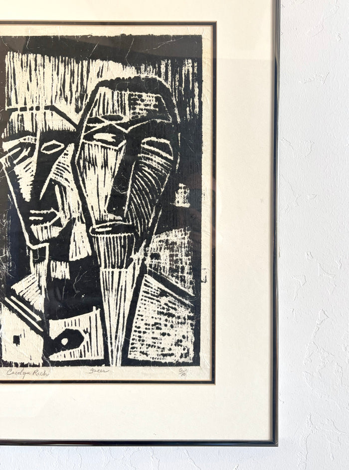 Abstract faces block print 16.5” x 22.5”
