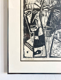 Abstract faces block print 16.5” x 22.5”
