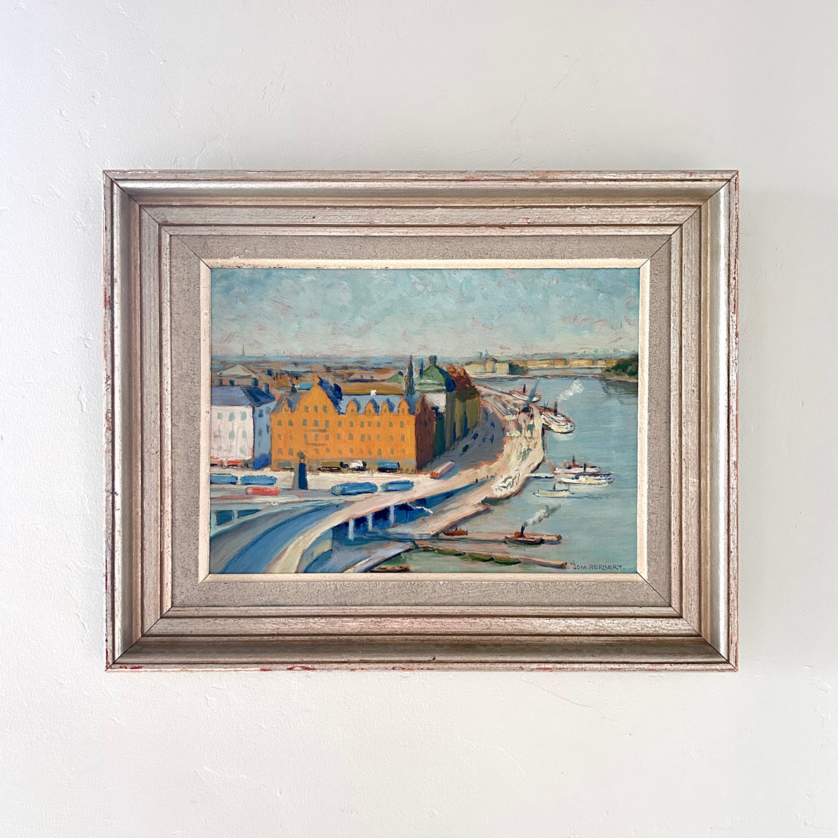 Tangerine building in the harbor 19” x 15”