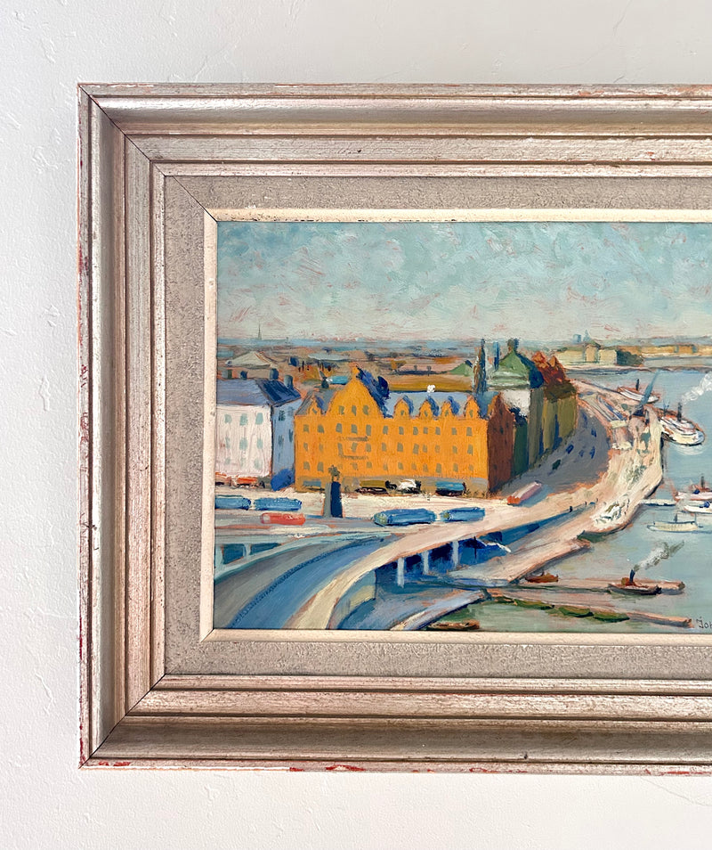 Tangerine building in the harbor 19” x 15”