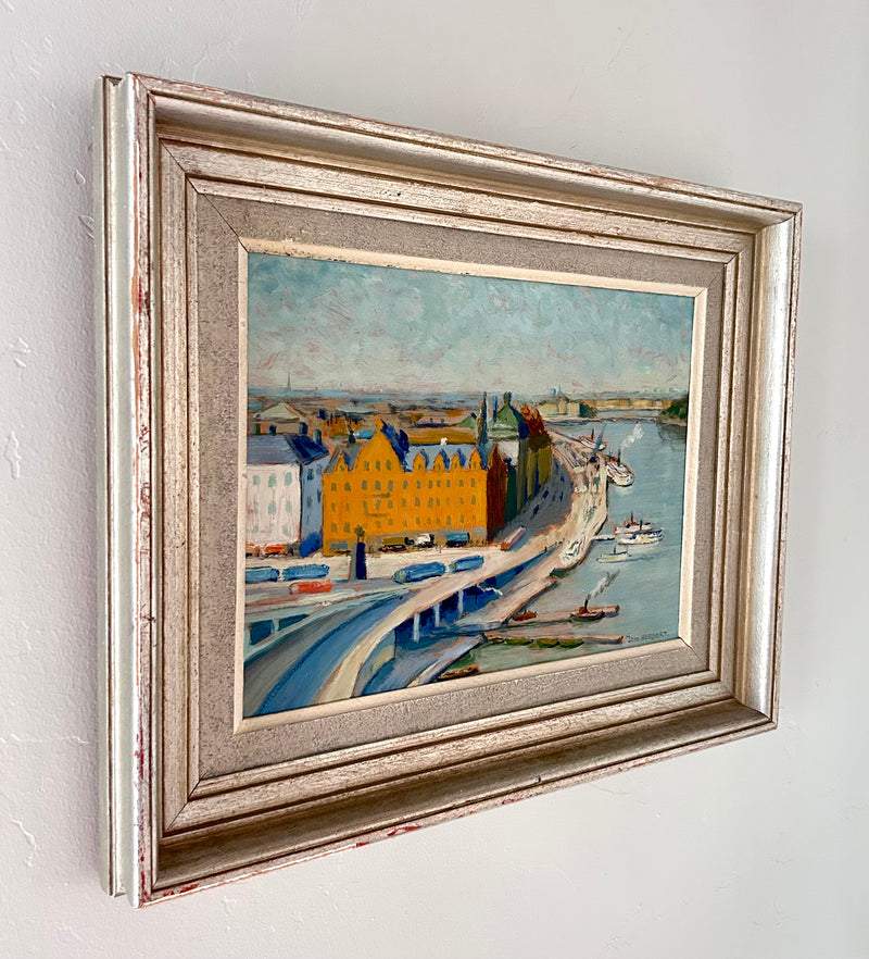 Tangerine building in the harbor 19” x 15”