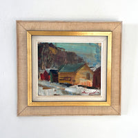 Expressionist winter cabin 17.5" x 16"