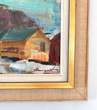 Expressionist winter cabin 17.5" x 16"