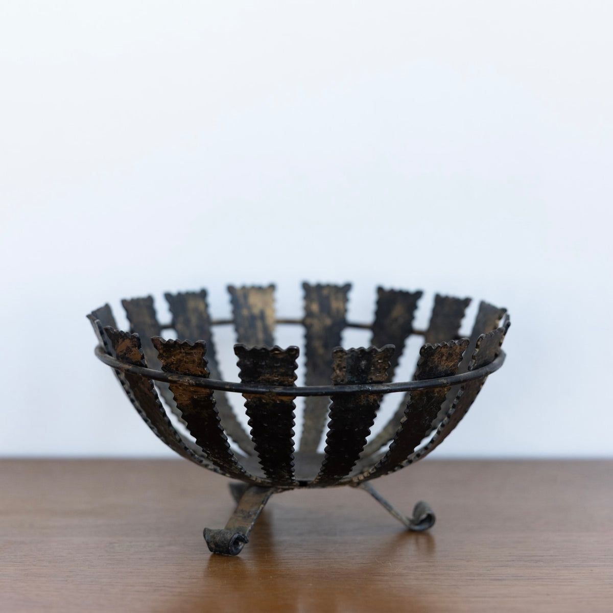 Brutalist footed metal bowl