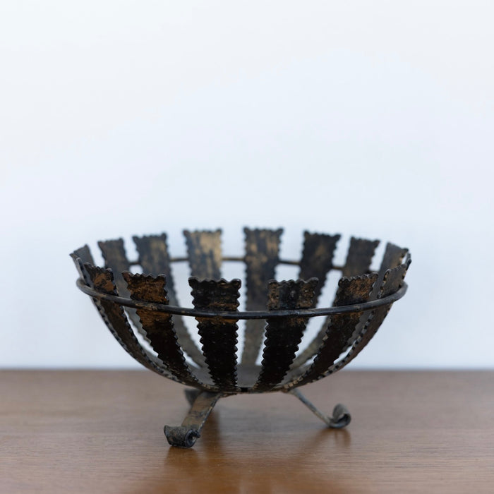 Brutalist footed metal bowl