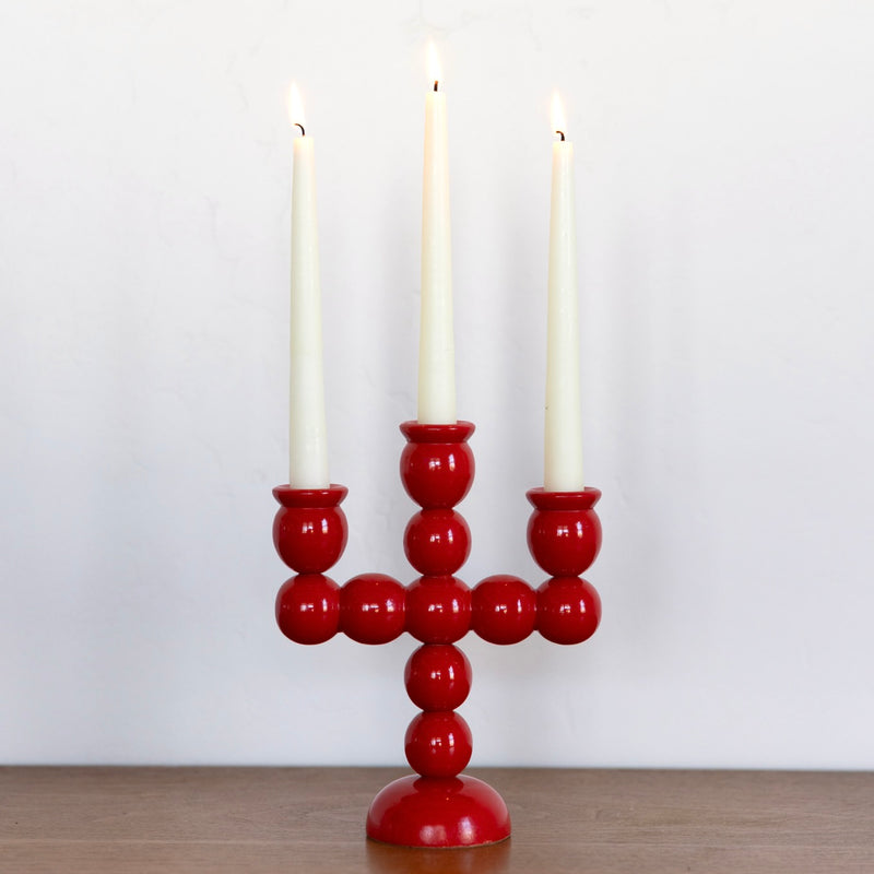 Red bobbin candelabra