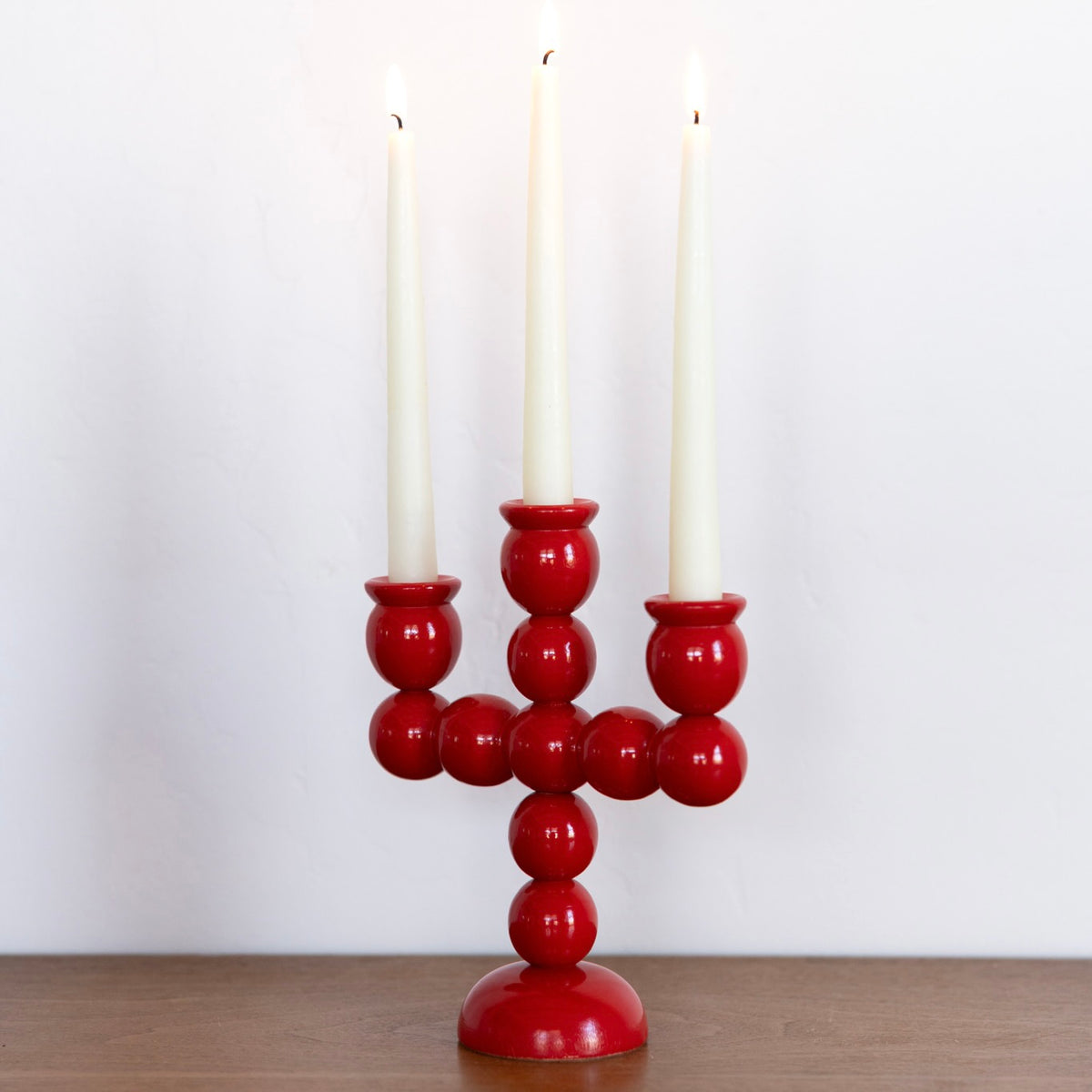 Red bobbin candelabra