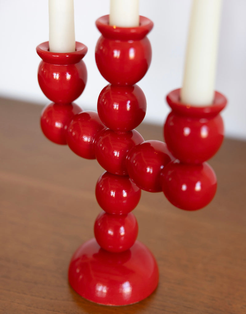 Red bobbin candelabra