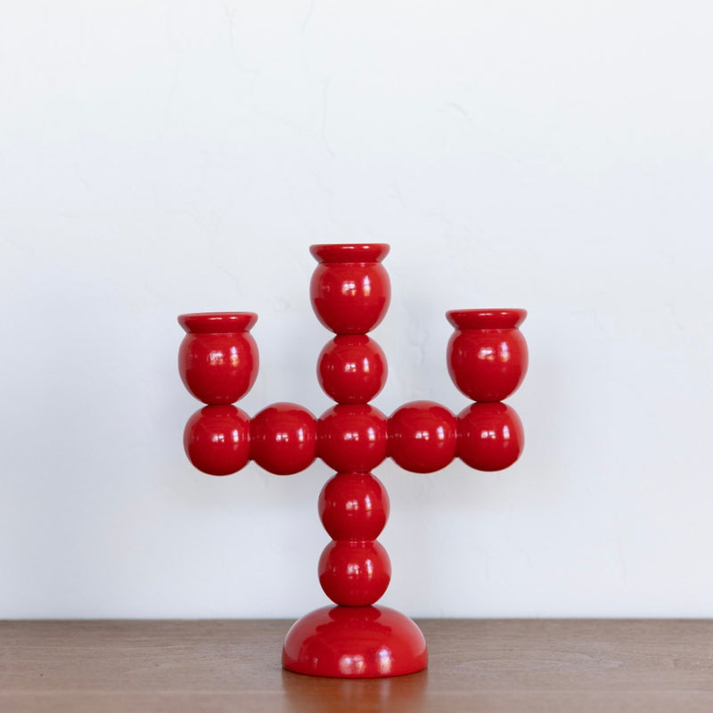 Red bobbin candelabra