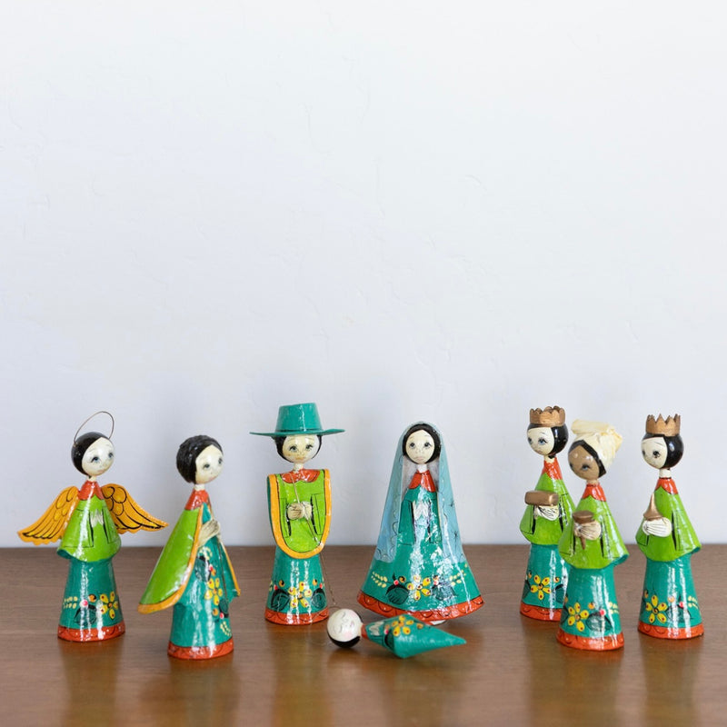 Mexican papier-mâché nativity- vibrant