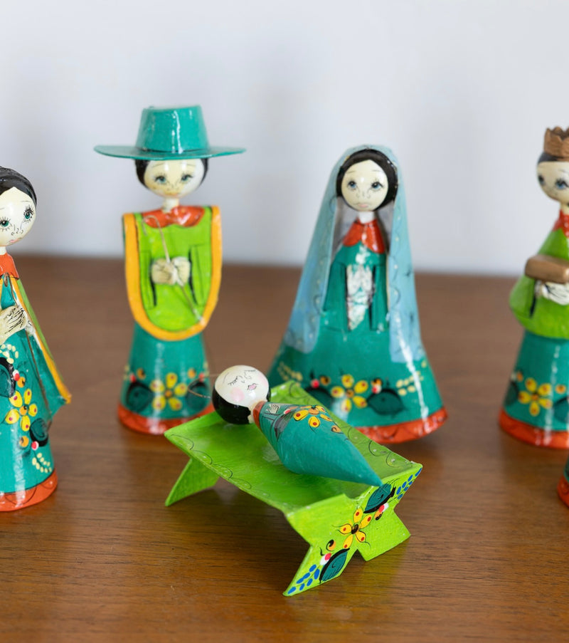 Mexican papier-mâché nativity- vibrant