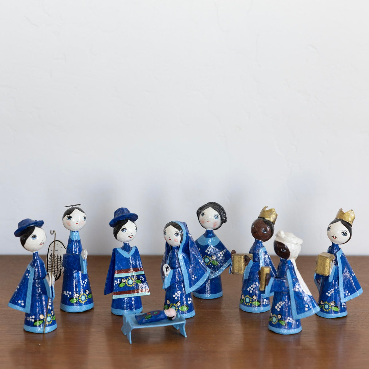 Mexican papier-mâché nativity- cobalt