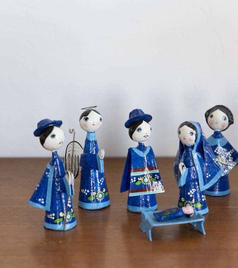 Mexican papier-mâché nativity- cobalt