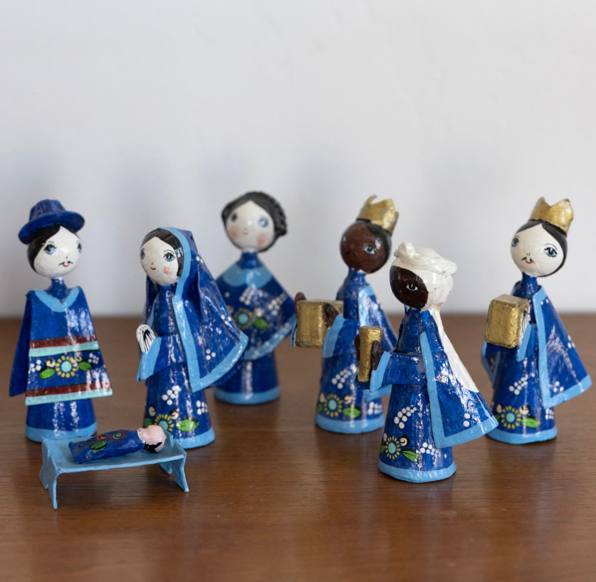 Mexican papier-mâché nativity- cobalt