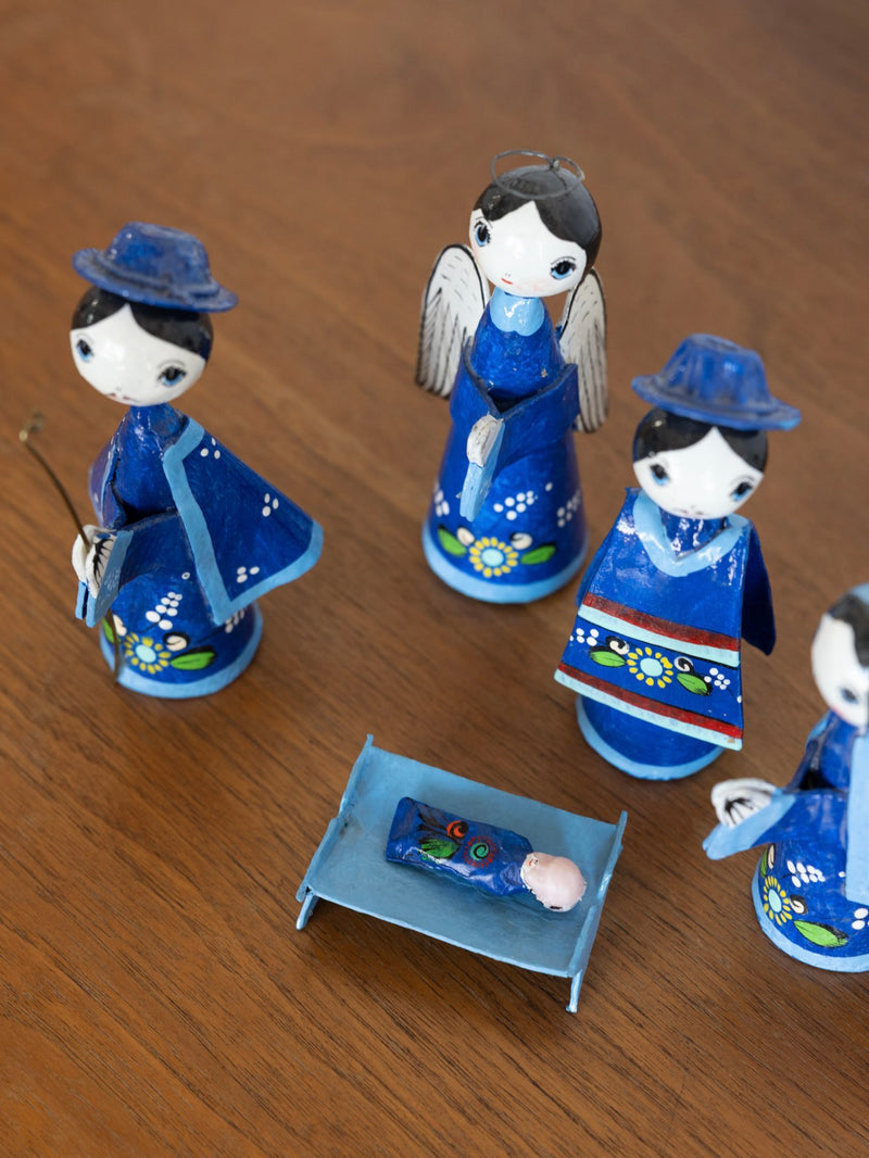 Mexican papier-mâché nativity- cobalt