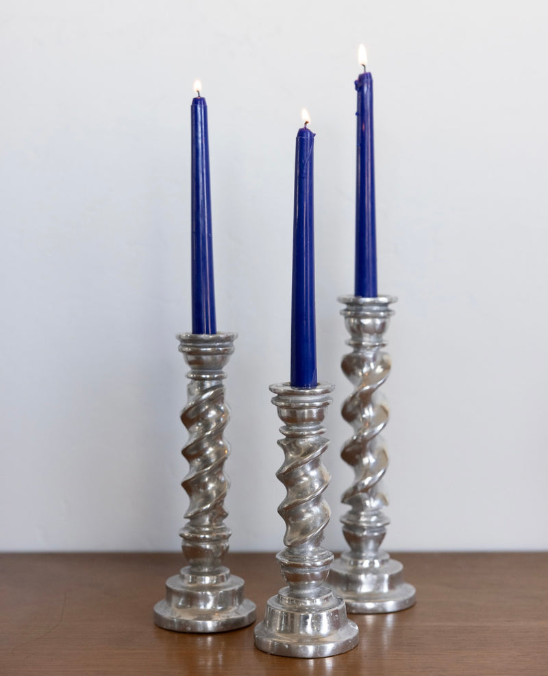 Twisted pewter candlesticks