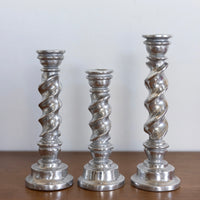 Twisted pewter candlesticks