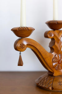Carved folk art candelabra