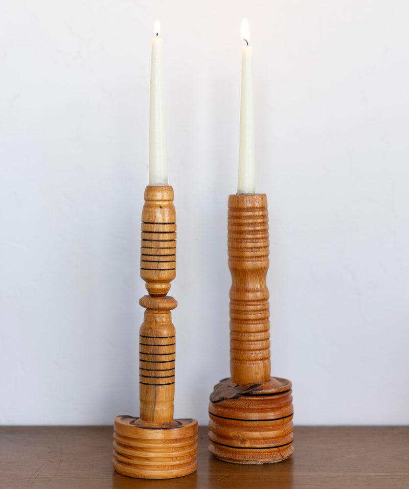 Turned wood candlesticks