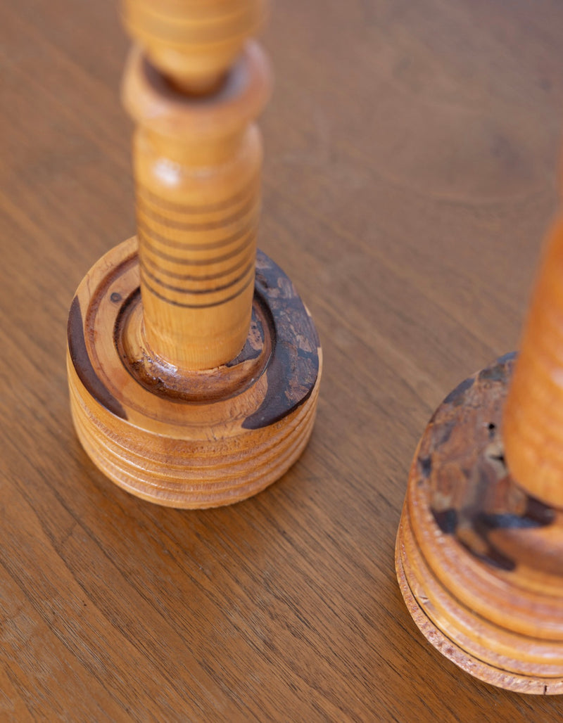 Turned wood candlesticks