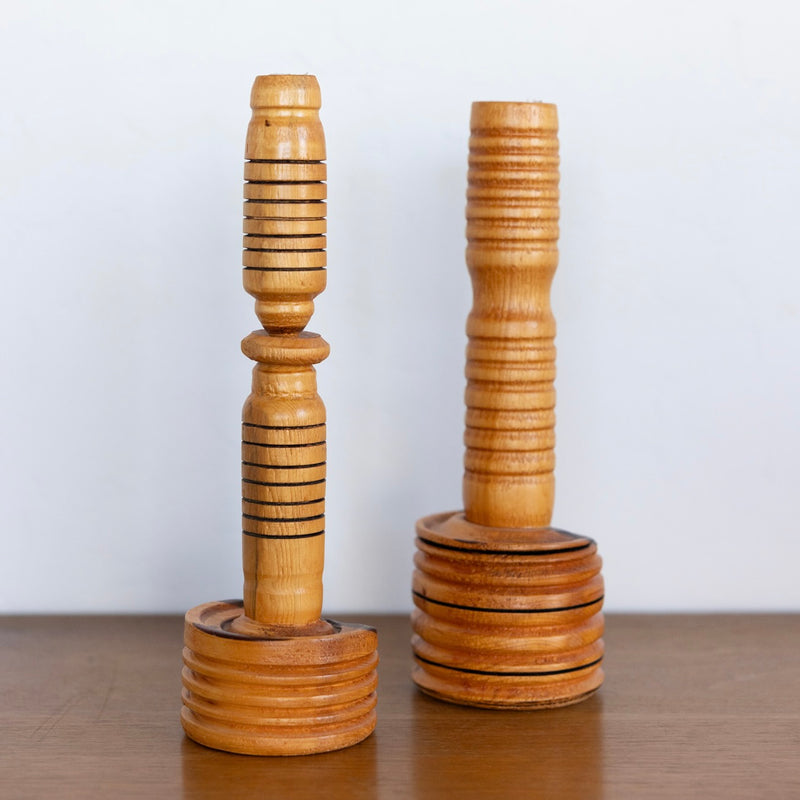 Turned wood candlesticks