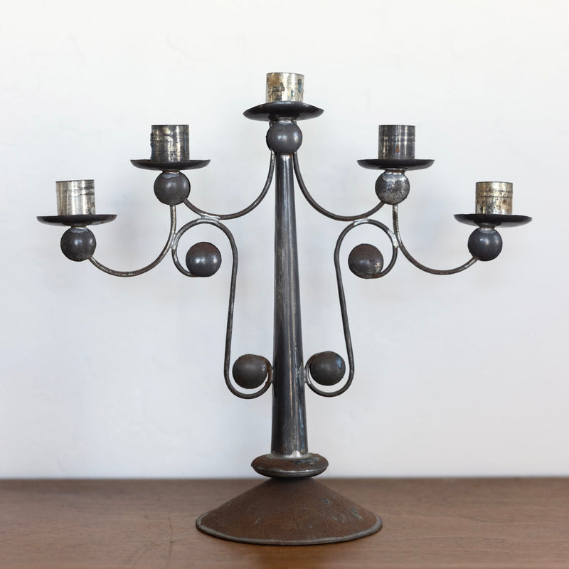 Patina metal candelabra