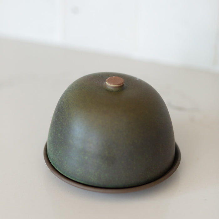 Forest green butter dish